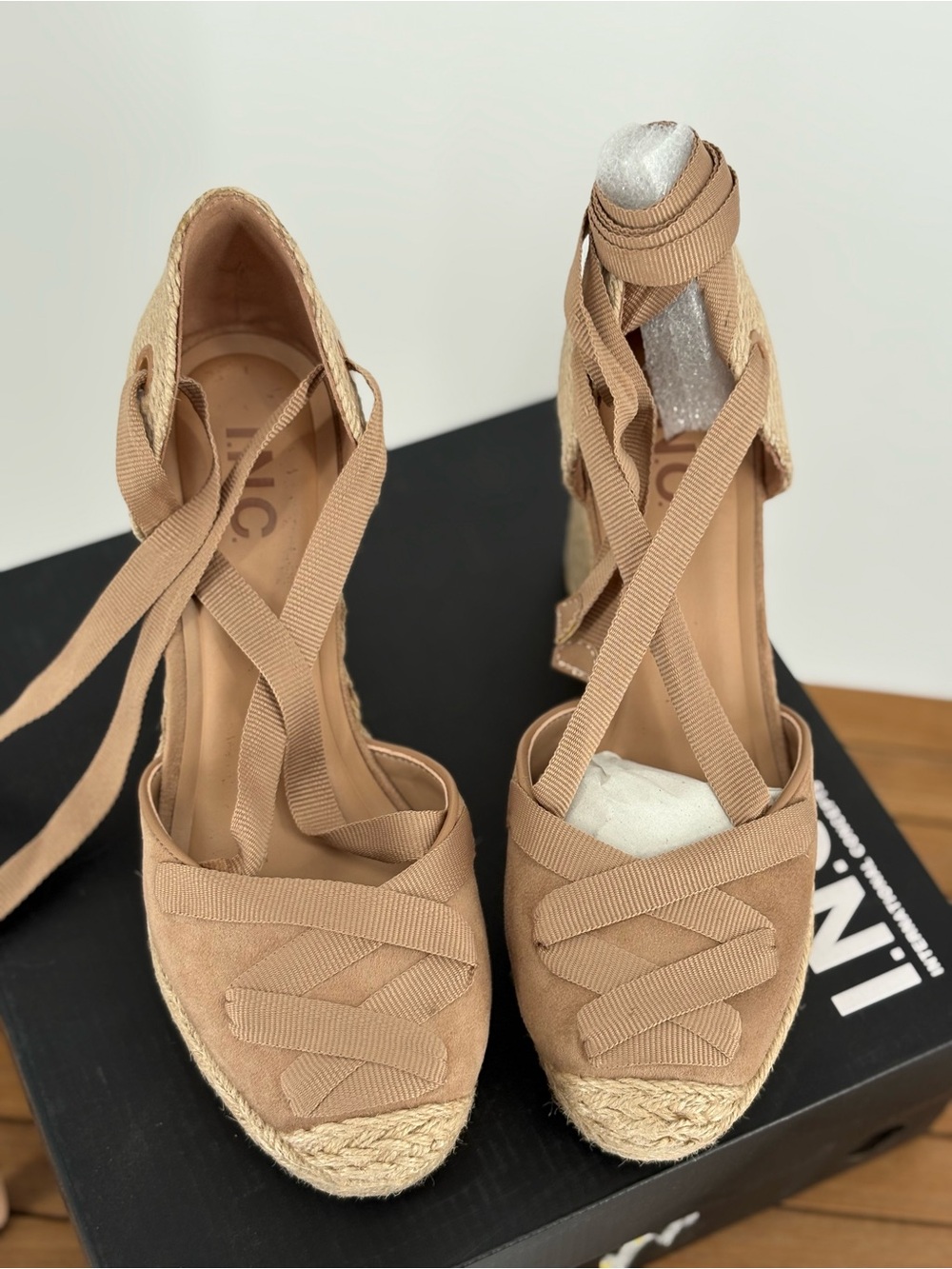 New INC Women's Espadrille Wedge Sandals - Nude/Tan Lace-Up size 7M